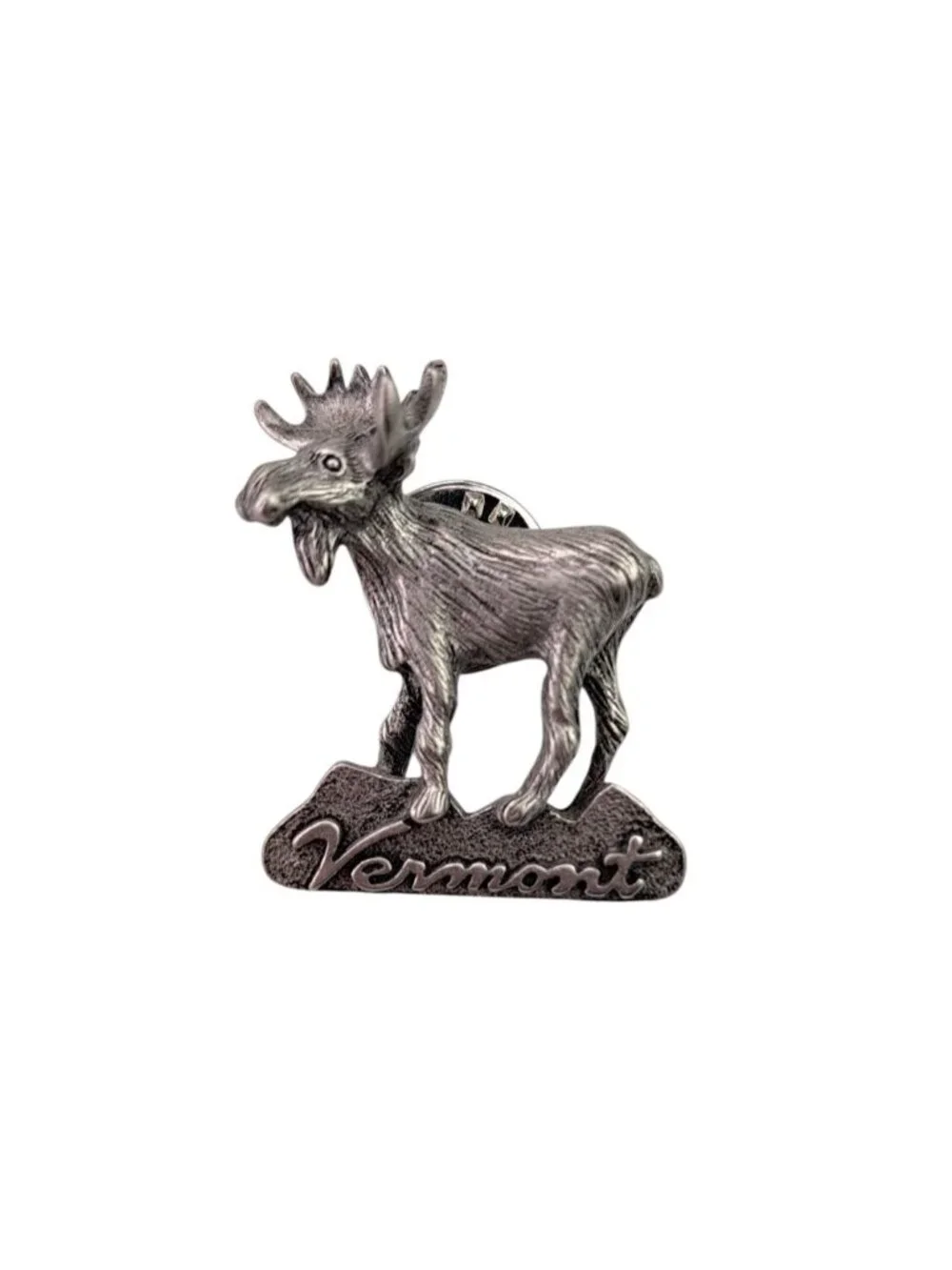 Vintage Vermont Moose Lapel Hat Pin Pewter Mark Eliot Schwabe Souvenir Signed